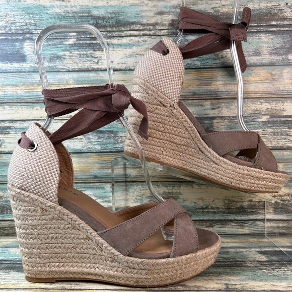torrid Shoes - Torrid Espadrille Sandal Womens 7.5WW Taupe Dress Ankle Wrap Platform Wedge Heel